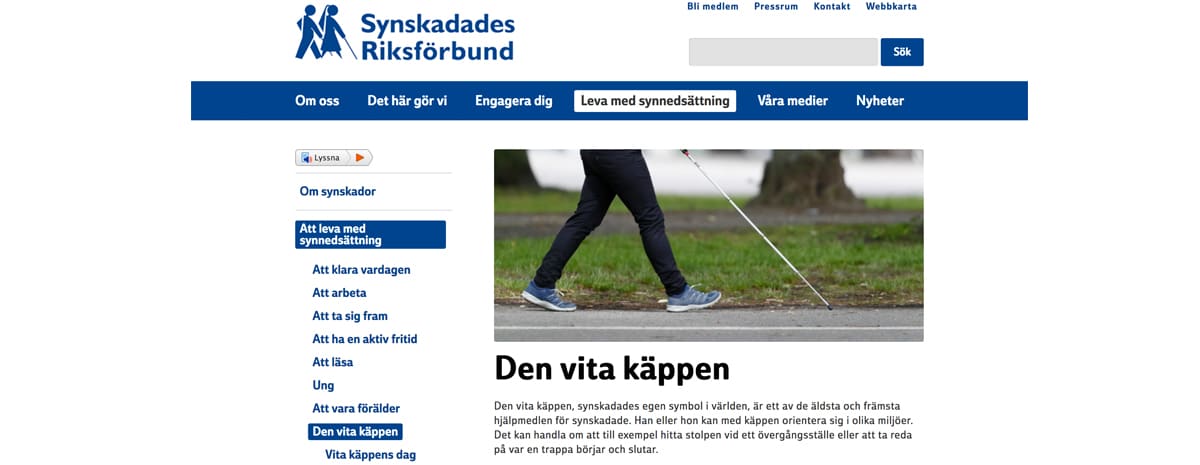 Vita Käppens dag den 15 oktober. Bilden visar ett klipp från SRF´s hemsida med information om käppen.