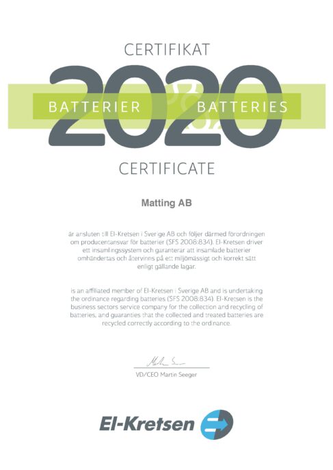 Certifikat Elkretsen Batterier