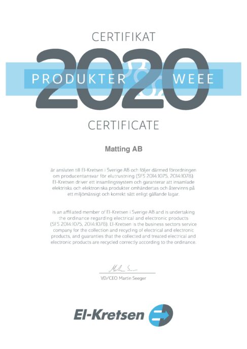 Certifikat Elkretsen Produkter