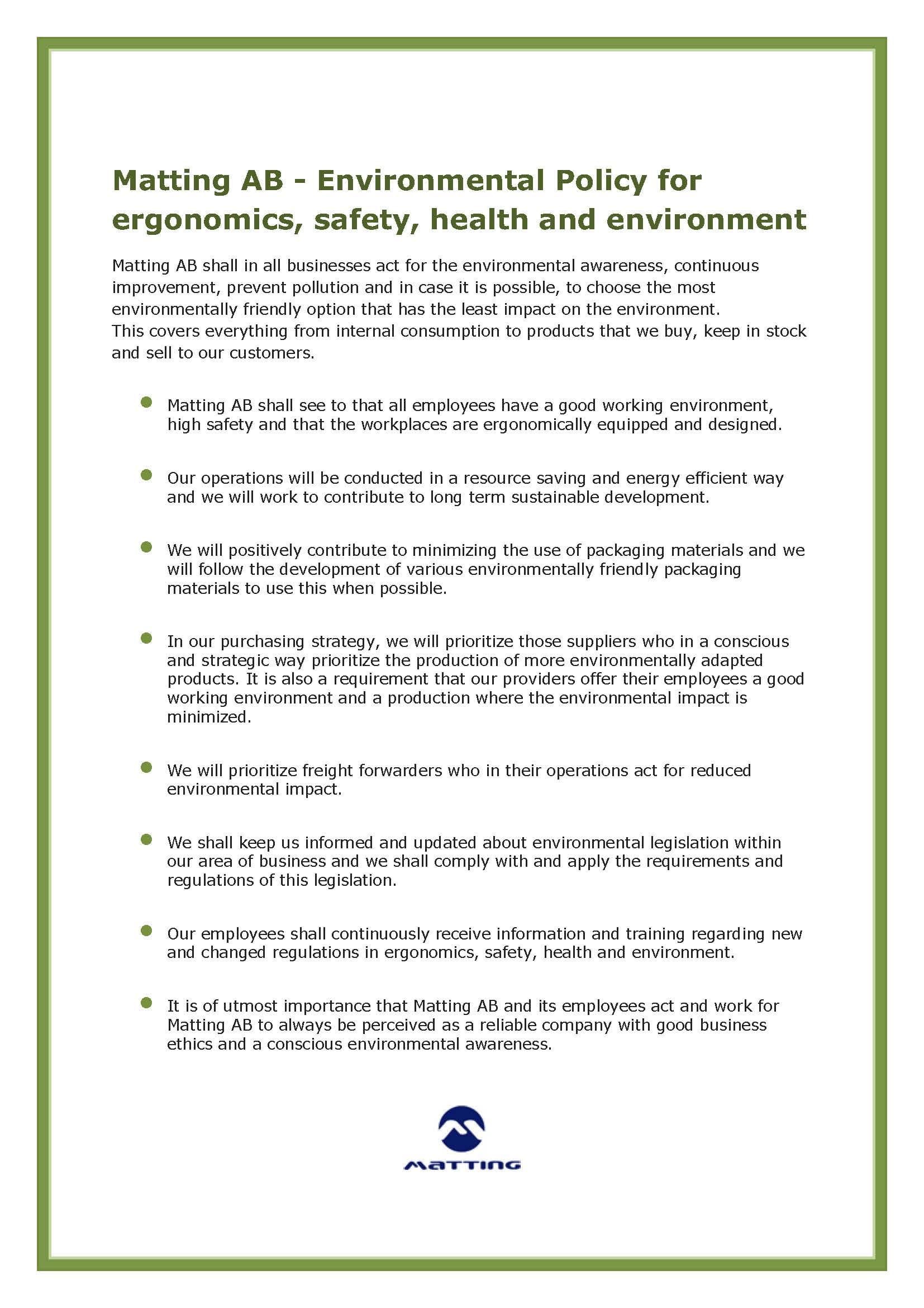 Environmental Policy Matting AB
