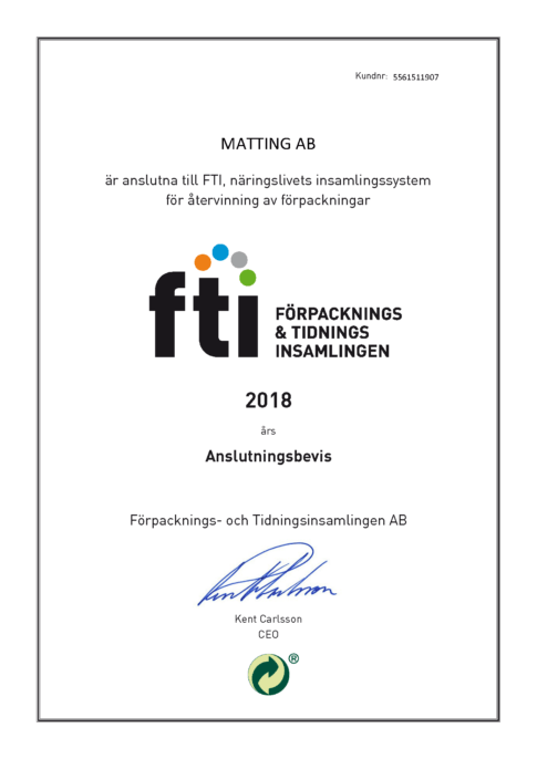 Matting AB - FTI Anslutningsbevis 2018