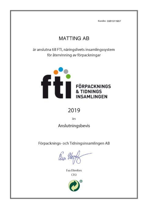 FTI Anslutningsbevis 2019 Matting AB