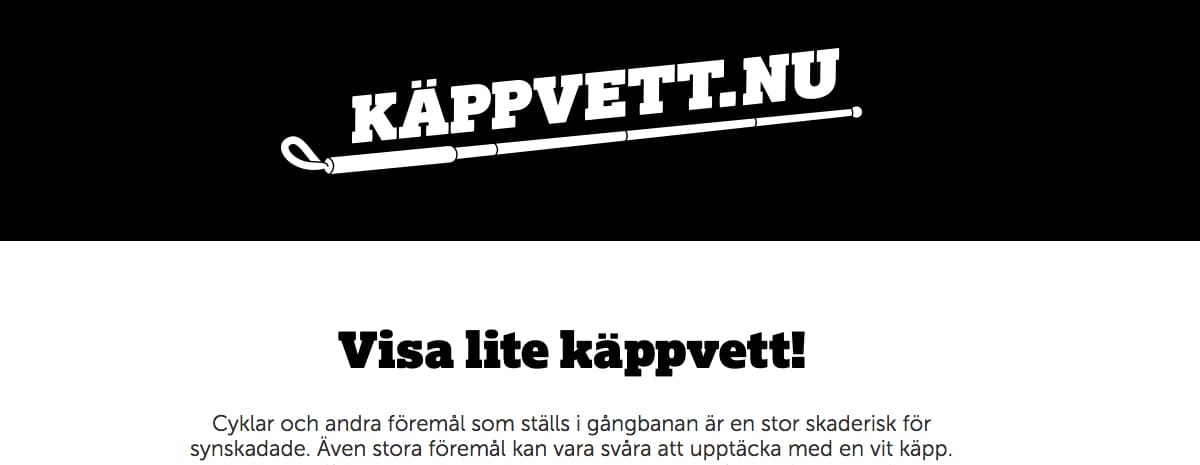 Svart/vit bild med del av Käppvett.nu´s hemsida.